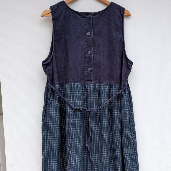 VINTAGE women's navy corduroy and plaid holiday overall pinafore jumper dress - Picture 6 of 10